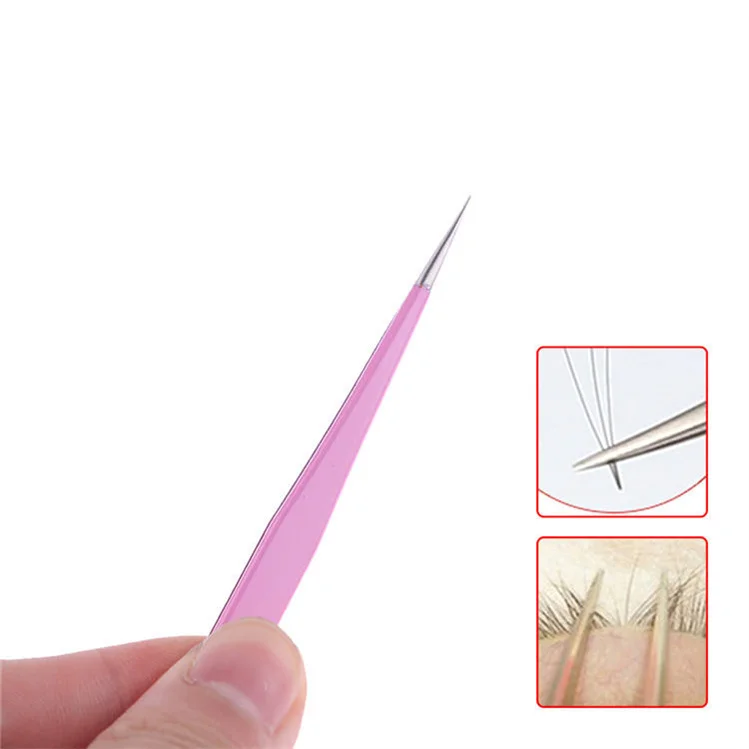 Custom Stainless Steel Pink Nail Straight And Curved Tip Tweezers 2pcs Set For Eyelash Extensions Nail Art Sticker Picker