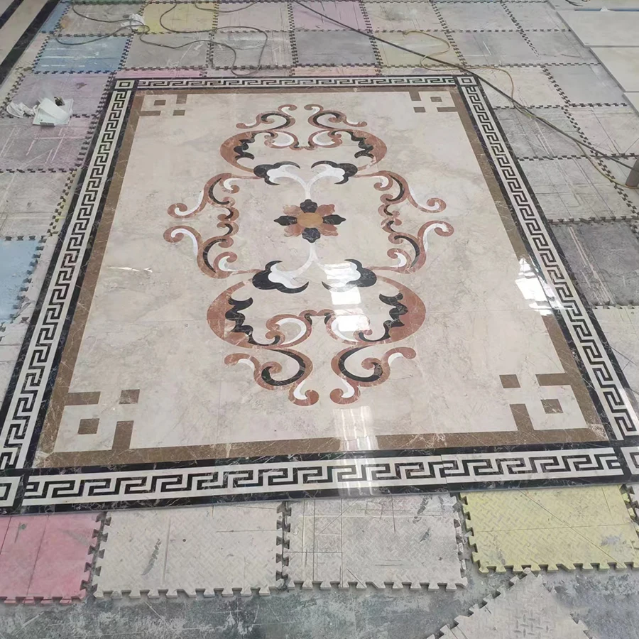 High Quality Water Knife Parquet Natural Stone Rectangle Waterjet Medallion Marble Floor Design Stone Medallion
