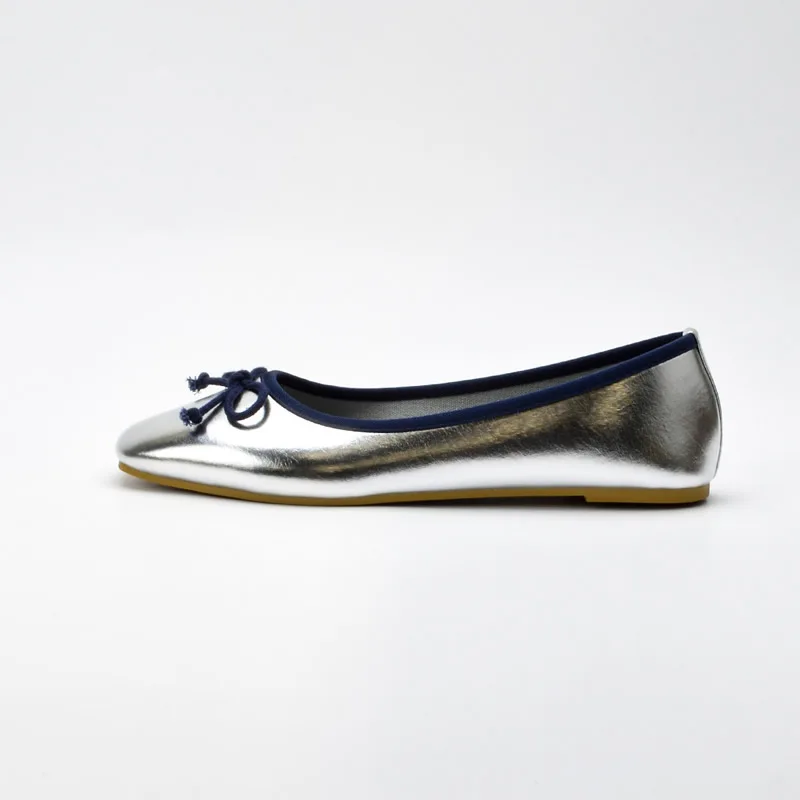 2023 Custom Ballerina Soft Insole Shining Upper Shoes Casual Flat Office Shoes for Women Lady Box PU Shoes Women Black Round Toe
