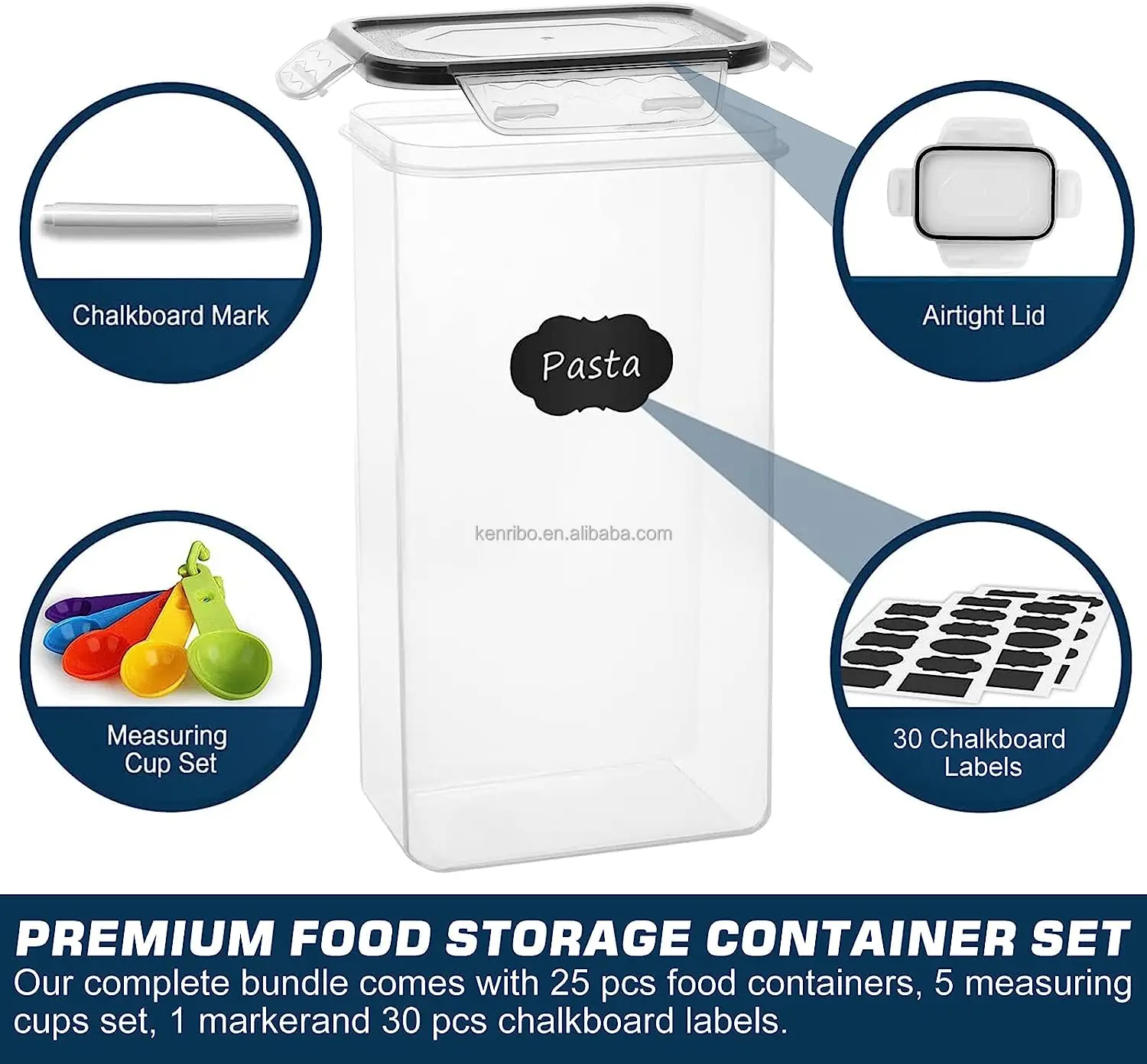 Best seller dry food storage container with lid airtight clear plastic pantry cereal snack food kitchen organizer