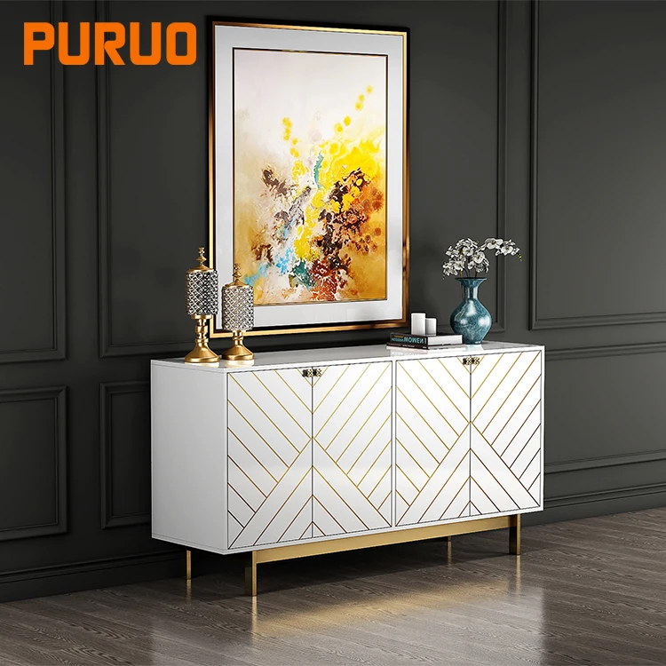 Современный шкаф MDF из нержавеющей стали, белый деревянный стол-консоль для хранения домашней мебели