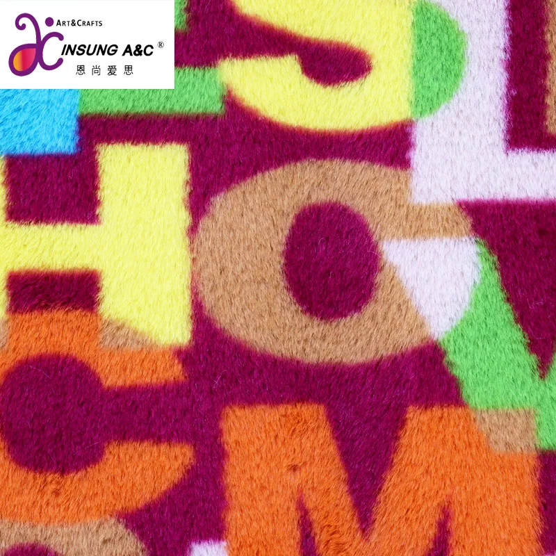Top Quality Fur Rabbit Fur Fabric Letter Printing  Polyester Plush Fabric For Coat Material