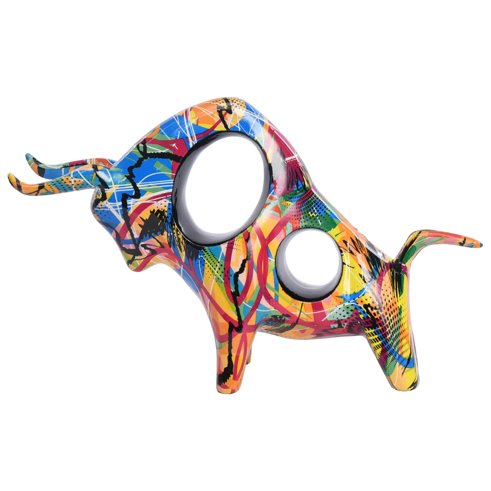Home Resin Abstract Color Painting Bull Sculpture Cowboy Decoration Animals Figurine