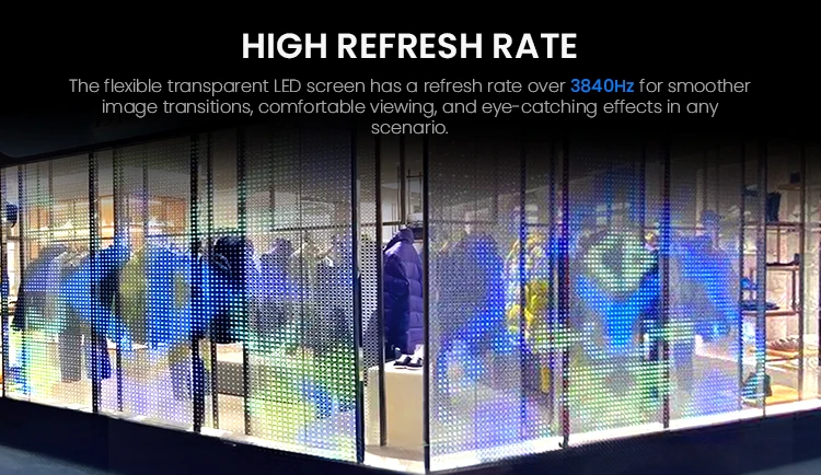 led soft transparente flexible film 3mm self-adhesive led display screen for retail stores