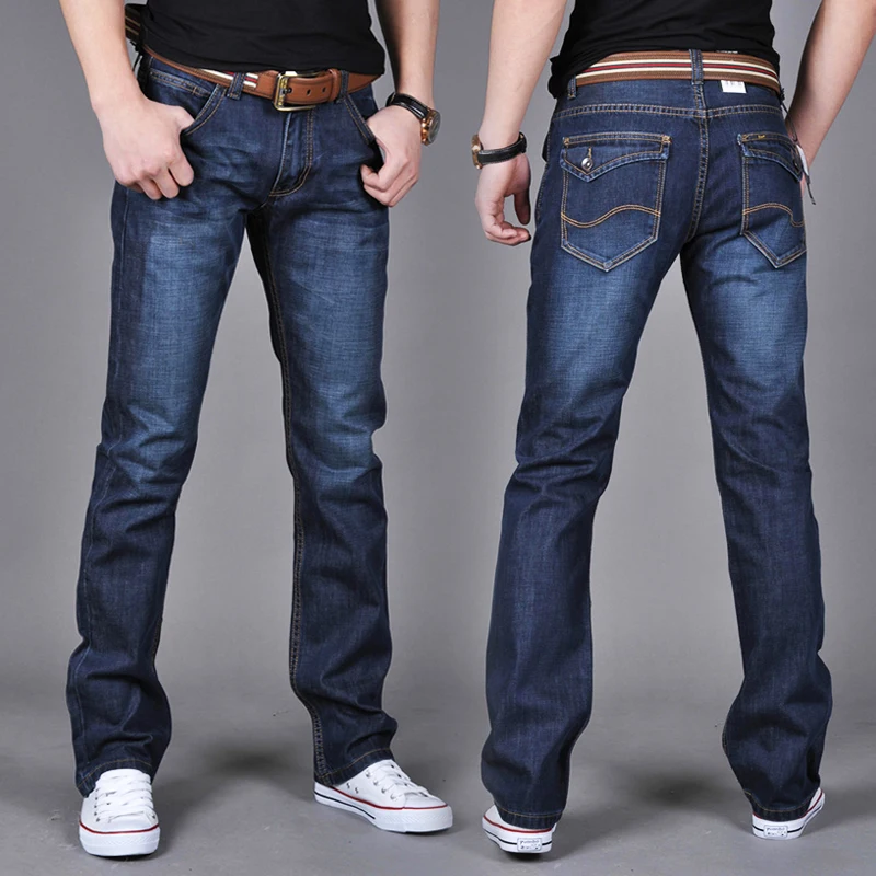 
Wholesale High Quality Men Cotton Straight Classic Jeans Male Denim Pants Dark Blue New Design Men Casual Trousers 