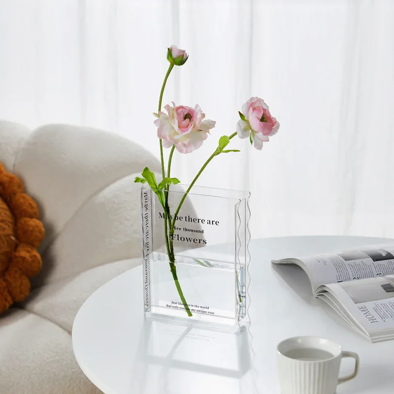 Cute Bookshelf Decor Bookend Flowers Vase Unique Acrylic Vases for Home Office Decoration