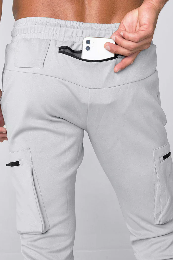 MASSGARMENT Cargo Steel Gray Gym Workout Jogger Pants For Men Running Sports Sweatpants