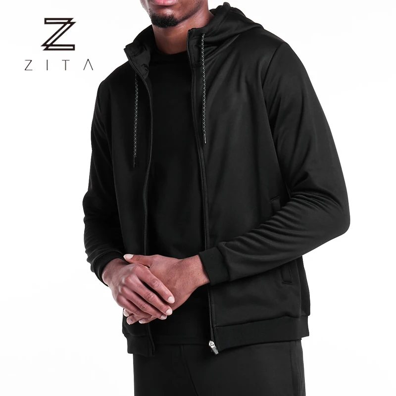 Street Wear Custom Made Plain Zip Up Hoodie Black 100% Cotton Zip Up Mens Gym Clothing Blank Zipper Hoodies