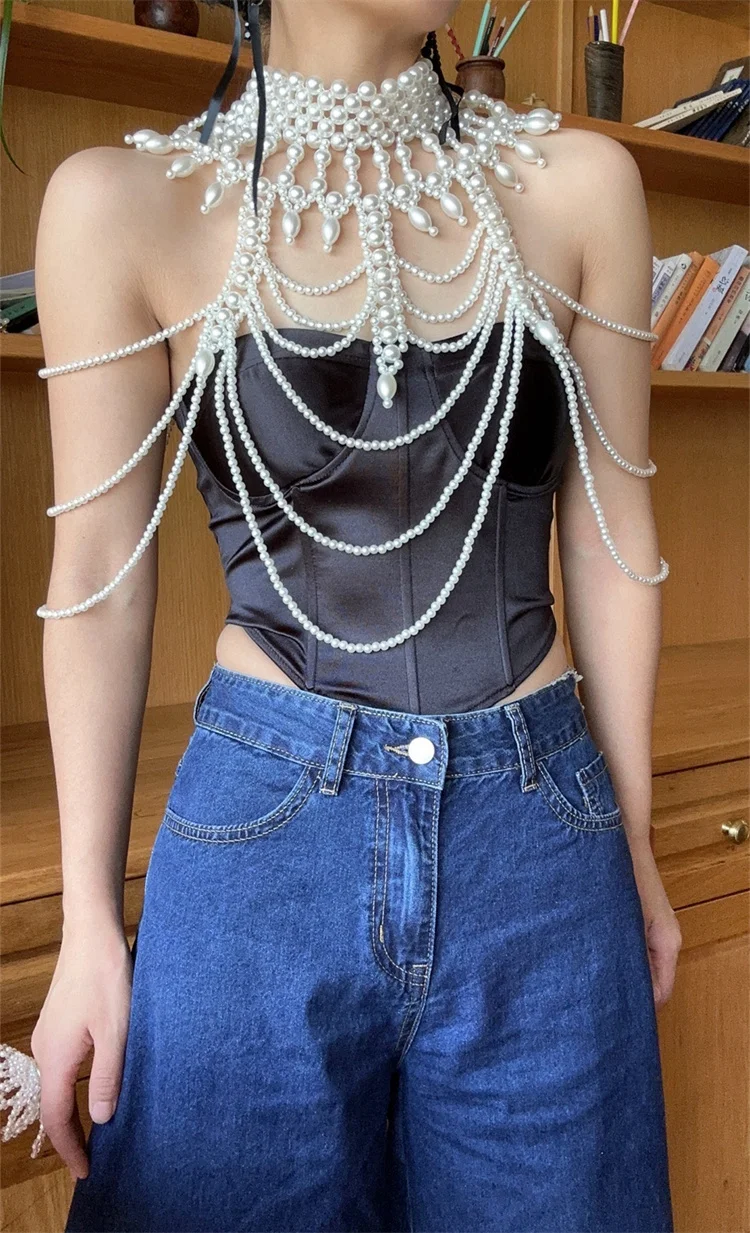 Hand woven pearl body vest accessory body chain sand Hawaii surfing motion Leisure Swimming trunks dance Travel Clubs wear