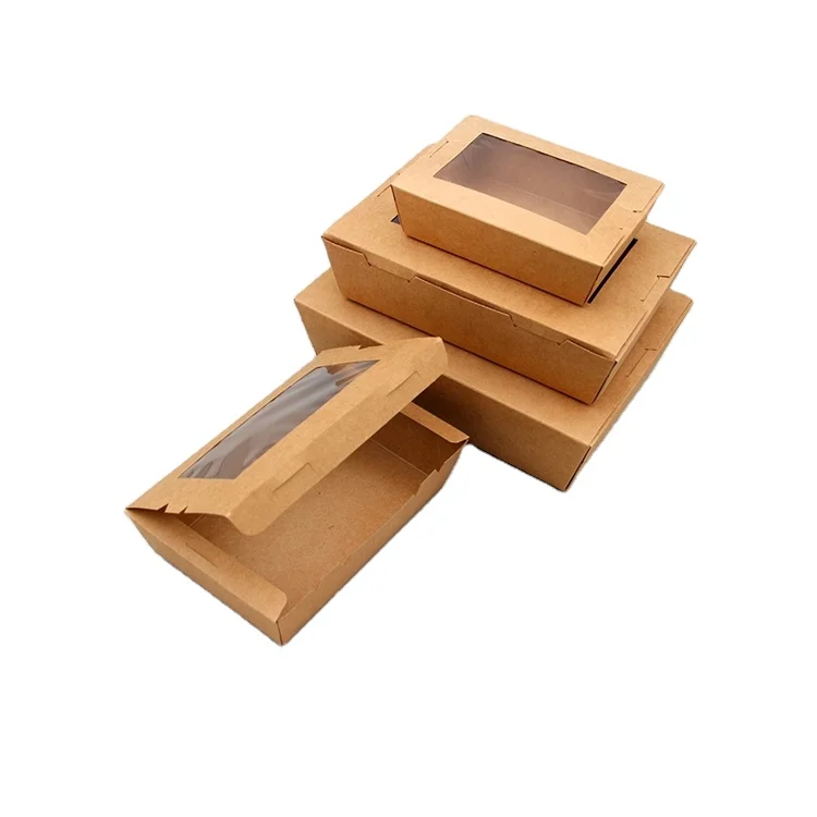 Wholesale Recycled Raw Material Rectangle Salad Fruit Lunch Takeaway Food Packaging Kraft Paper Box