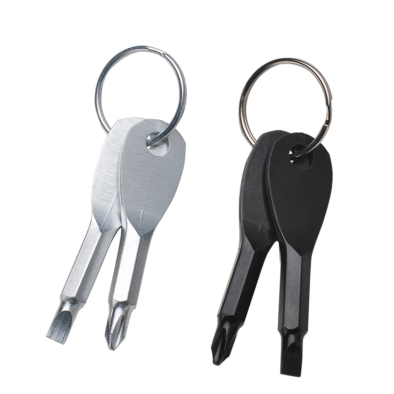 2pcs Function Mini Phillips Screwdriver Set Key Shape Slotted Keychain