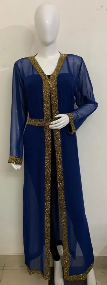 Elegant Ladies Floor Length Abaya Dress Kaftan Front Open Poncho Shrug with Hand Beads Work for Night Parties Club Wear