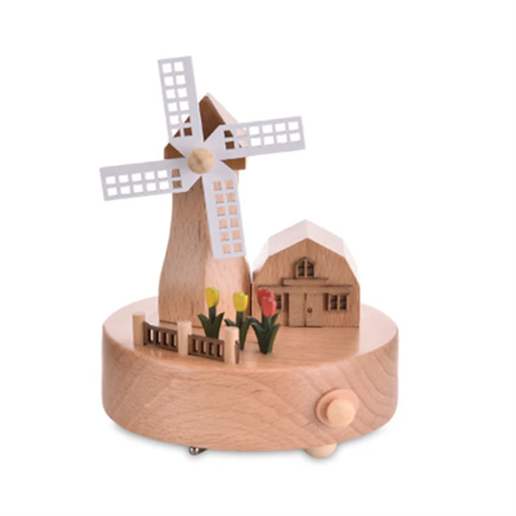 Dependable performance baby music box mechanism wooden windmill music box