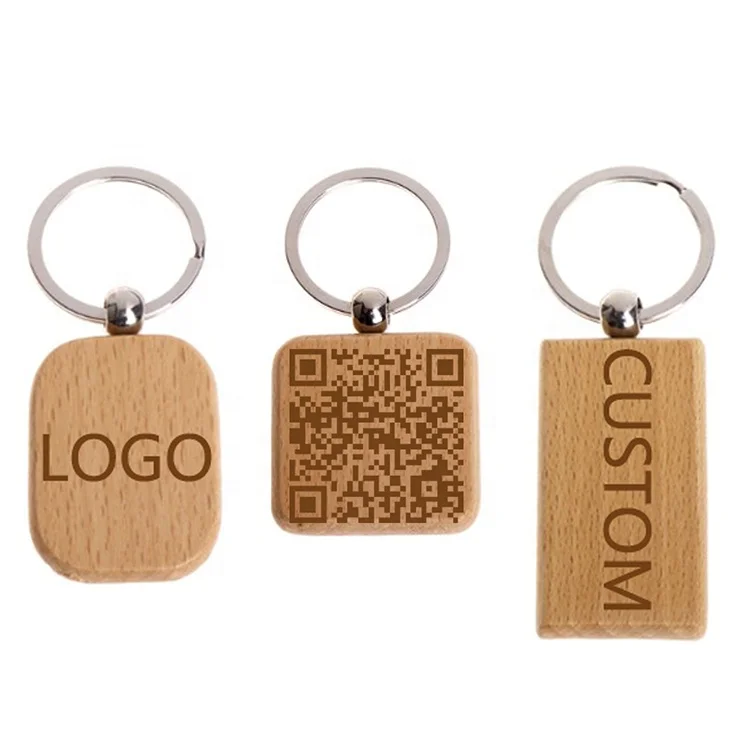 Wholesale Personalized Souvenir Promotional Gifts Key Chain QR Code Name Date Logo Custom Wood Keychains