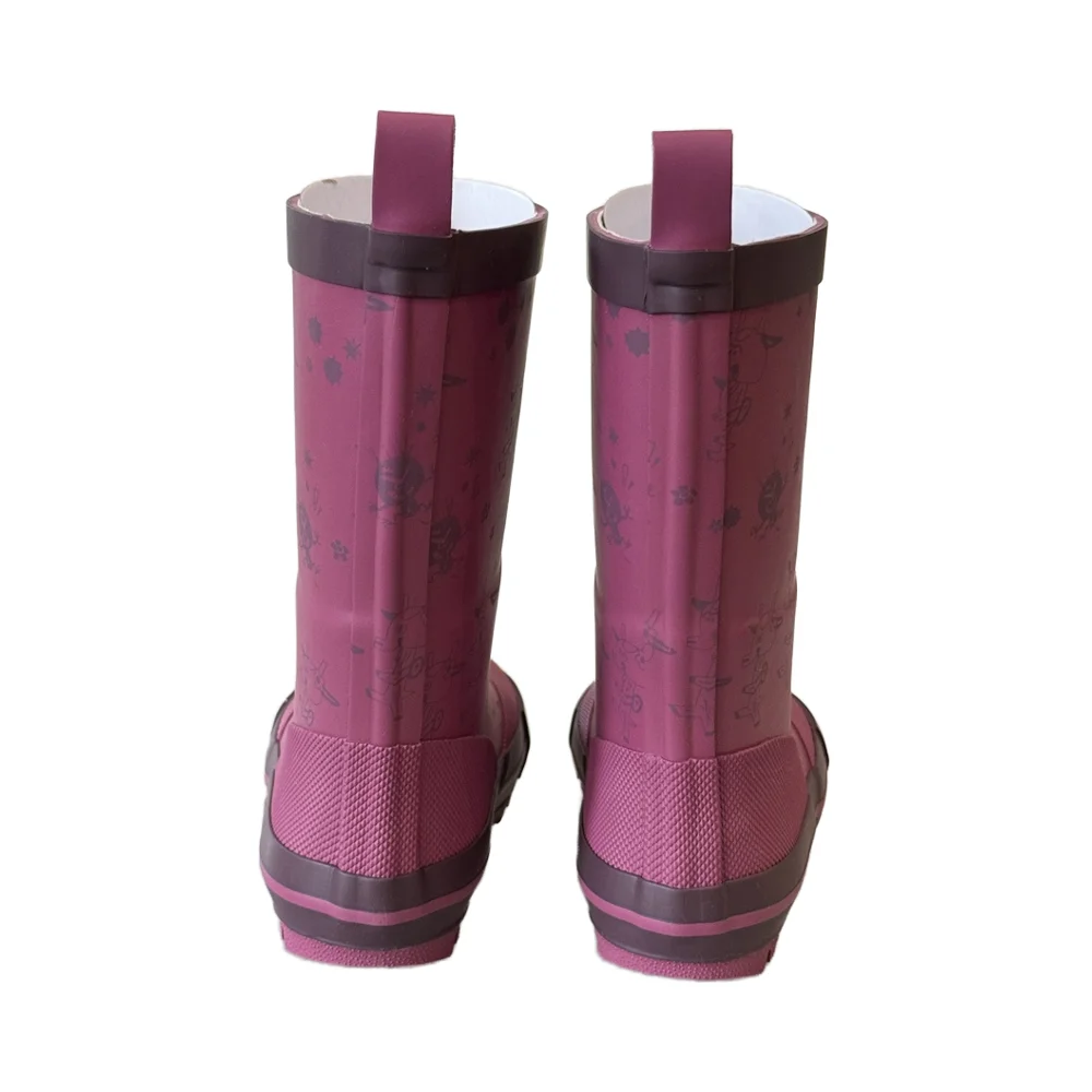 Pink Kids Summer Rain Boots Lightweight Anti-Slip Rubber Gumboots with Waterproof Cotton Fabric Lining Lighted Insole