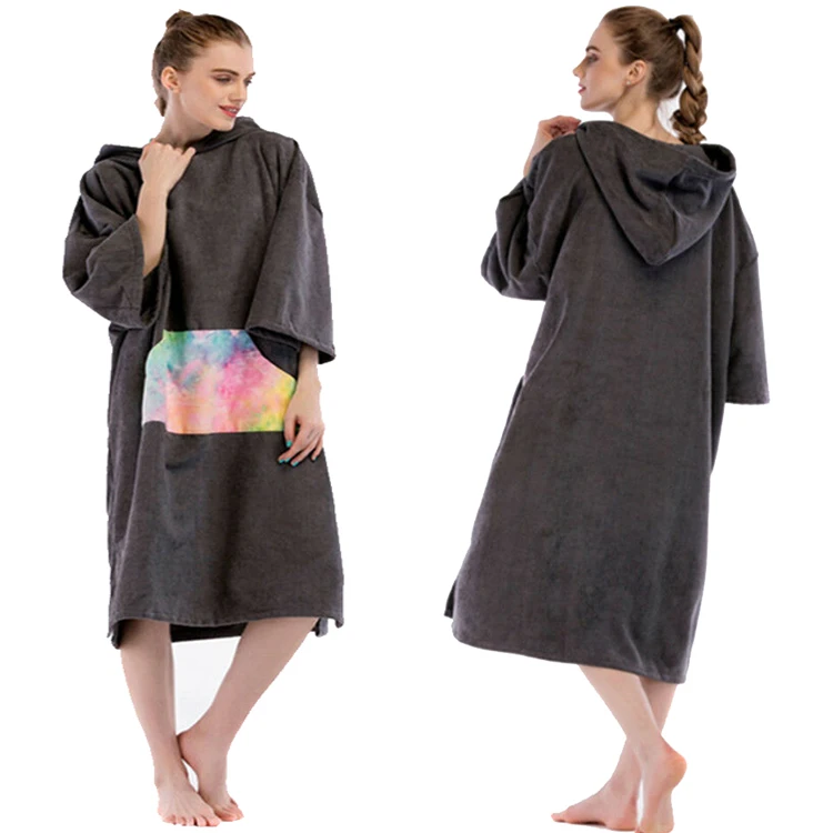 Хлопковое пляжное пончо для взрослых, полотенце из микрофибры, пончо для серфинга с индивидуальным логотипом, полотенце с капюшоном