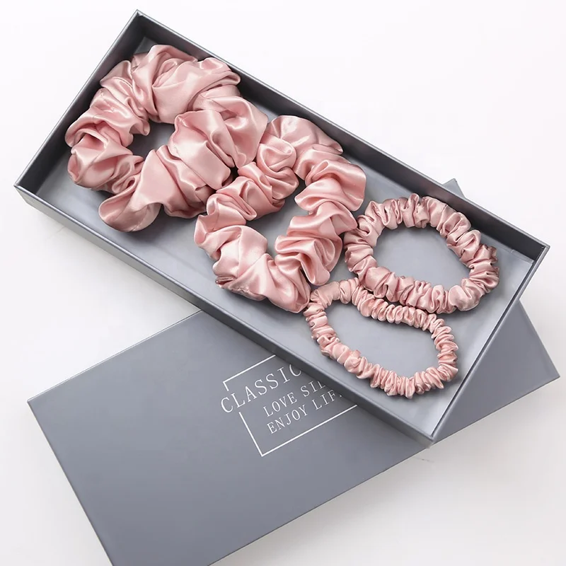 22mm 100% Satin Real Silk Hair Skinny Accessions  Elastic Hair Bands 4 Different Size Silk Scrunchie