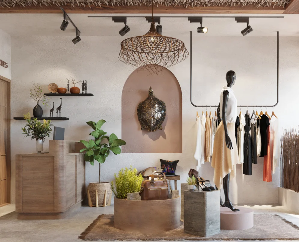 Free Design Luxury Women Clothing interior display accessories design rose gold stainless steel shelves delicate display rack