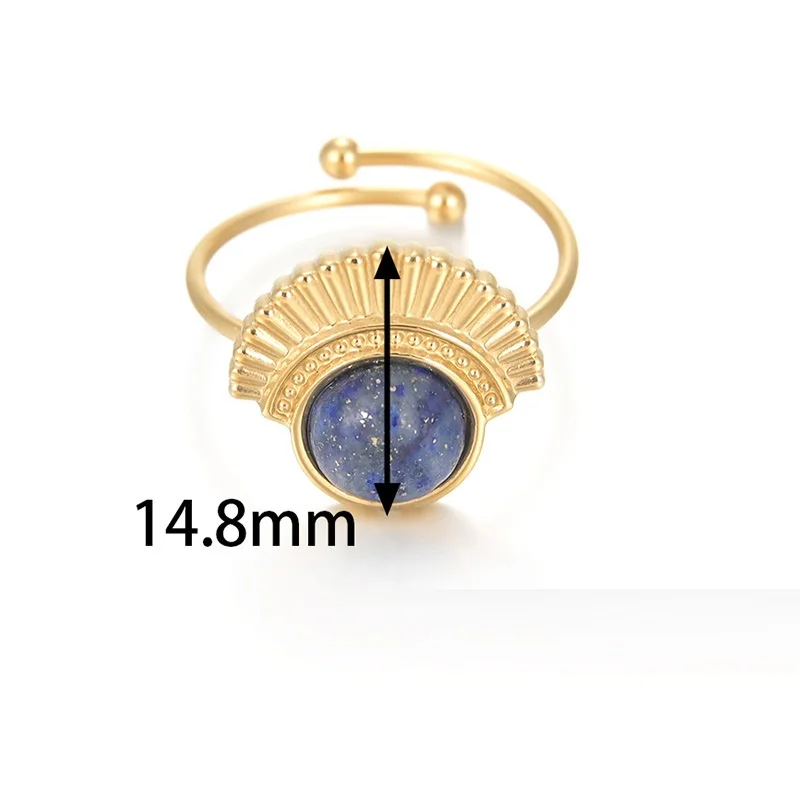 Vintage Jewelry No Fade 18k Gold Plated Starry Sky Tophus Adjustable Ring Stainless Steel Fan Shaped Lapis Lazuli Open Ring