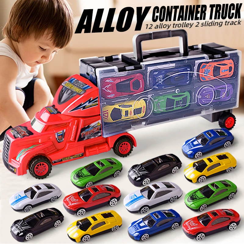 Puzzle portable container metal truck carrier truck toys vehicles car alloy metal toy truck set for boys