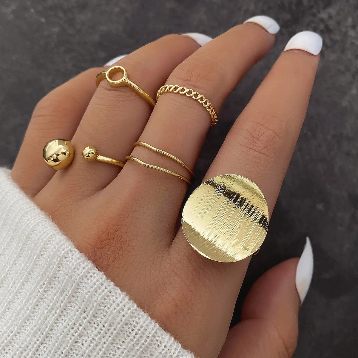 New Trendy Punk Geometric Gold plated  Finger Ring Set Punk Diamond Chunky Pearl Rings Set For Women Jewelry Gift