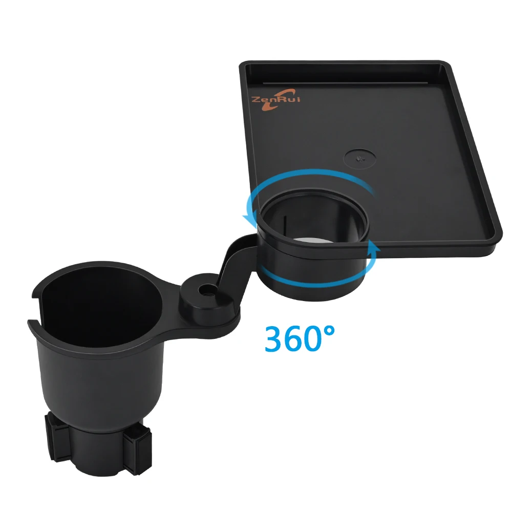 ZenRui Car Cup Holder Expander with Tray, 2 IN 1 Drink Holder 360 Rotating Large Dual Car Holder Insert for Car Center Console