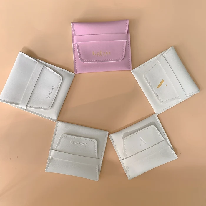 pink leather white fauxleather pouches leather faux velvet bag jewelry pouch jewelry bag vegan leather