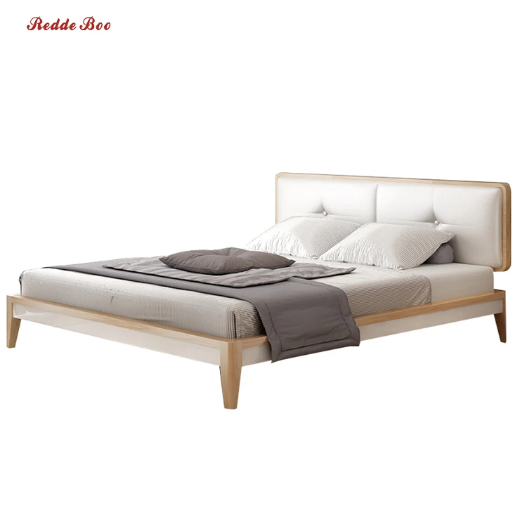 modern solid wood frame, upholstered wood leather bed for bedroom furniture B001
