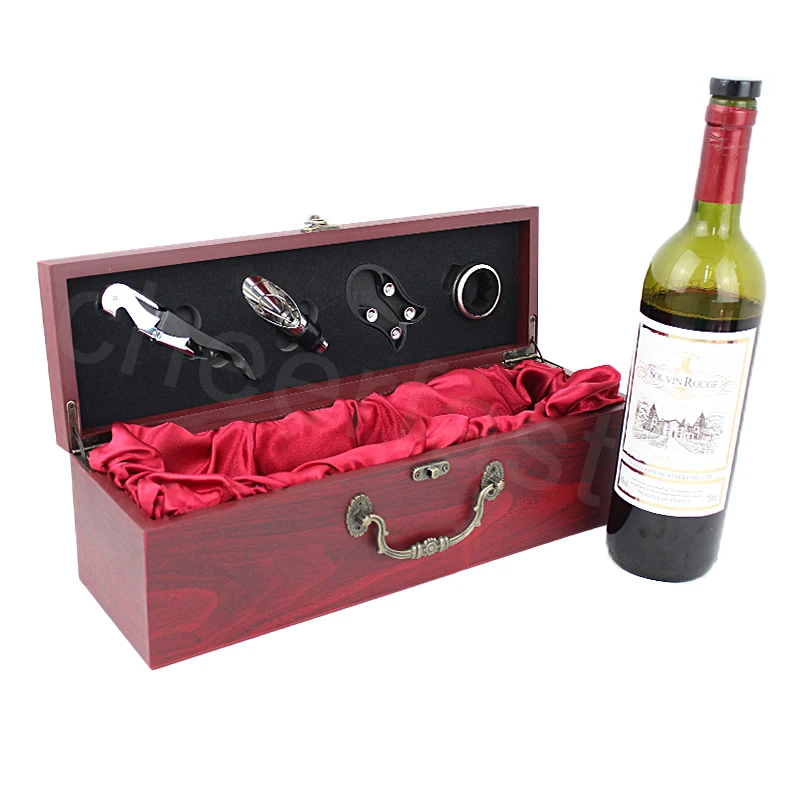 Easy Carry Red MDF Wooden Single Carry Box For Wine Bottle