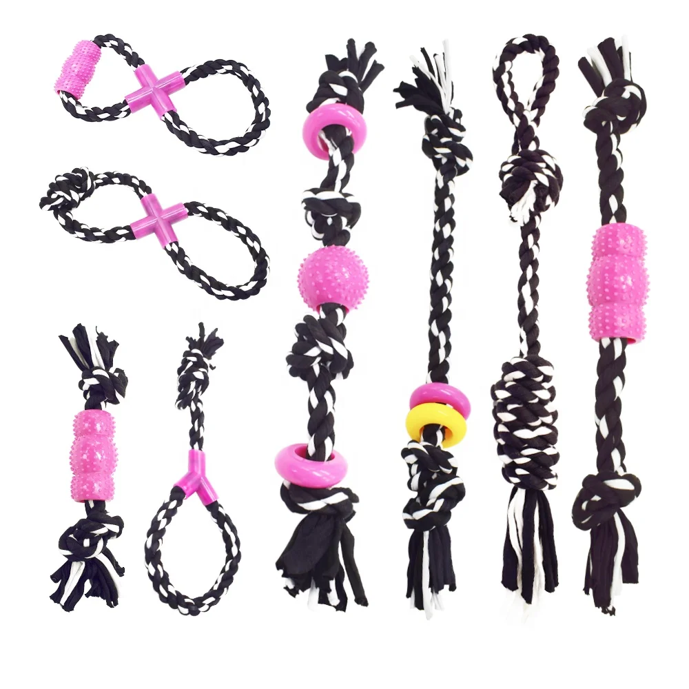 Puppy Chew Rope Toys Rubber Pet Dog Molar Bite Chew Toy with Cotton Rope