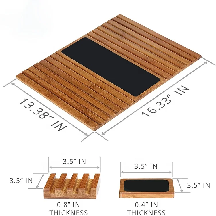 Natural Bamboo Flexible Sofa Arm Tray Table with Non-Slip Felt and Slat Links Armchair Armrest Tray for Eating Snack Dri