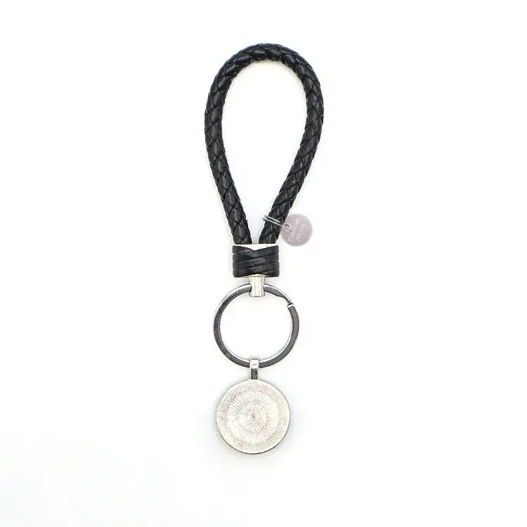 Customized Logo Metal PU Leather Strap Patent Printing Easily Cleaned by Wiping Off Flower Key Chain