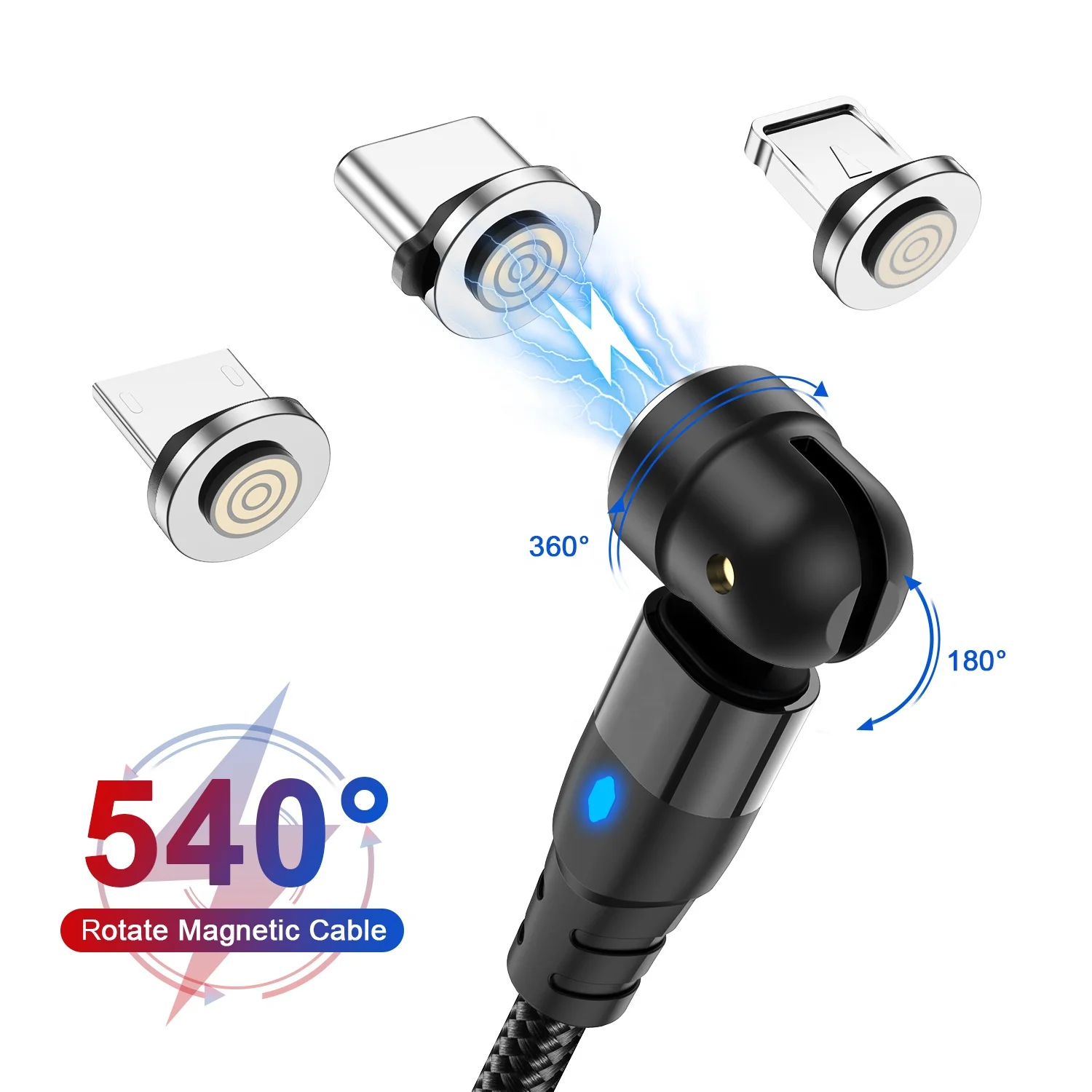USLION 540 вращаться Магнитный кабель 3A быстрой зарядки с разъемом Micro USB Type-C кабель для передачи данных для iPhone Xiaomi Магнитная Зарядка телефона жила провода для передачи данных Шнур