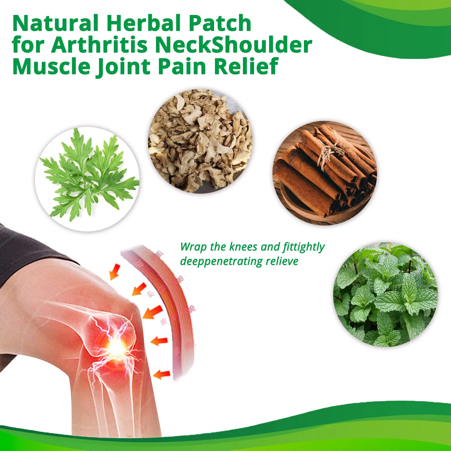 Li Shizhen Natural Knee Relief Patch 10pcs Wormwood Knee Patches Long Lasting Relief and Warming Herbal Plaster Patches