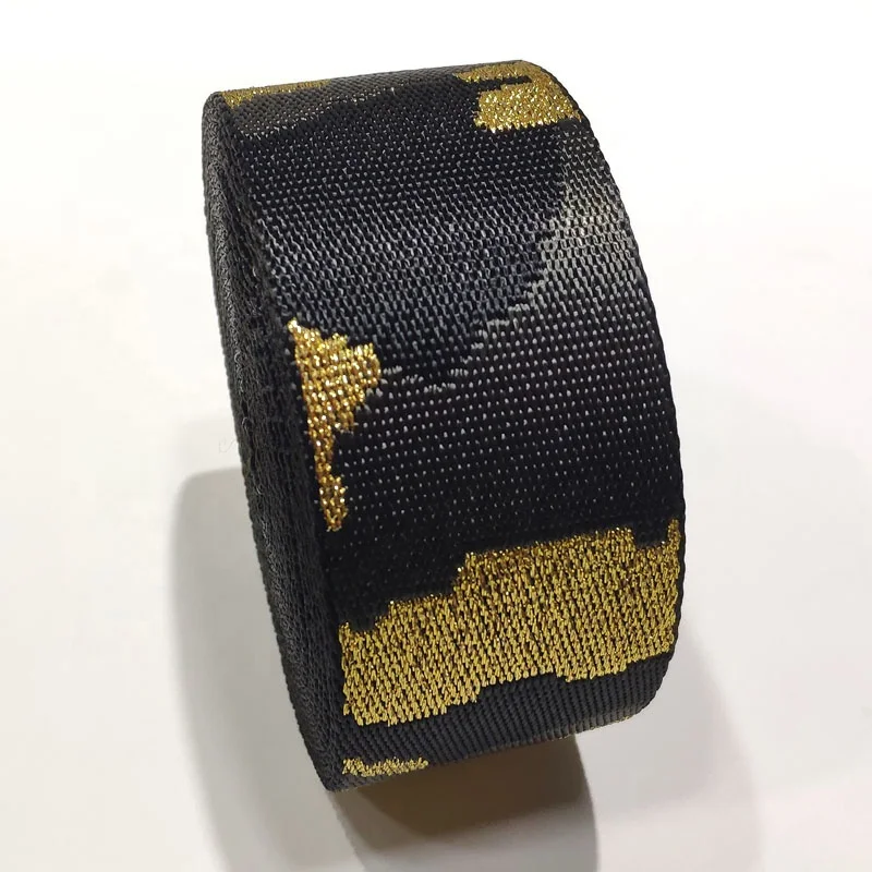 high quality deep gray color camouflage webbing gold thread jacquard ribbon belt