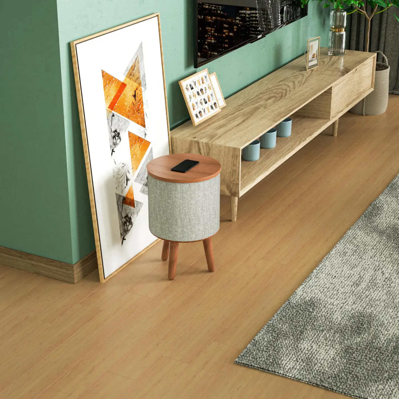 HOMEMORE Modern Furniture Nordic Round Solid Wood Smart Table Smart Wooden Coffee Table Wireless Charging Speaker Coffee Table