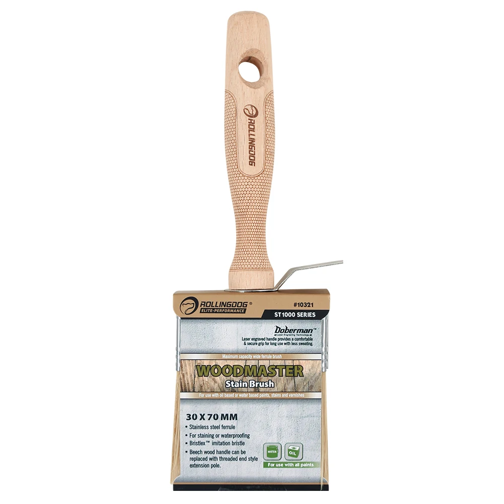 ROLLINGDOG DOBERMAN 10321 Woodmaster Stain Brush with Imitation Bristle and Laser Engraving beech wood handle