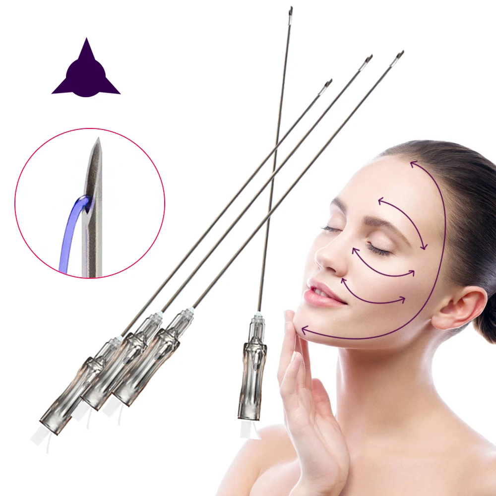 Non-Surgical Absorbable Face Lift Thread 19G 100mm Cog 3D Pdo Thread Sharp Needle