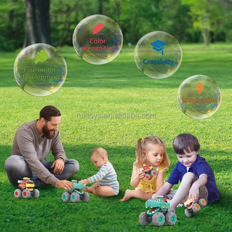 3 Pack Friction Powered Bull Leopard Crocodile Trucks Push and Go Car Toys for Toddler Boys Baby Gift