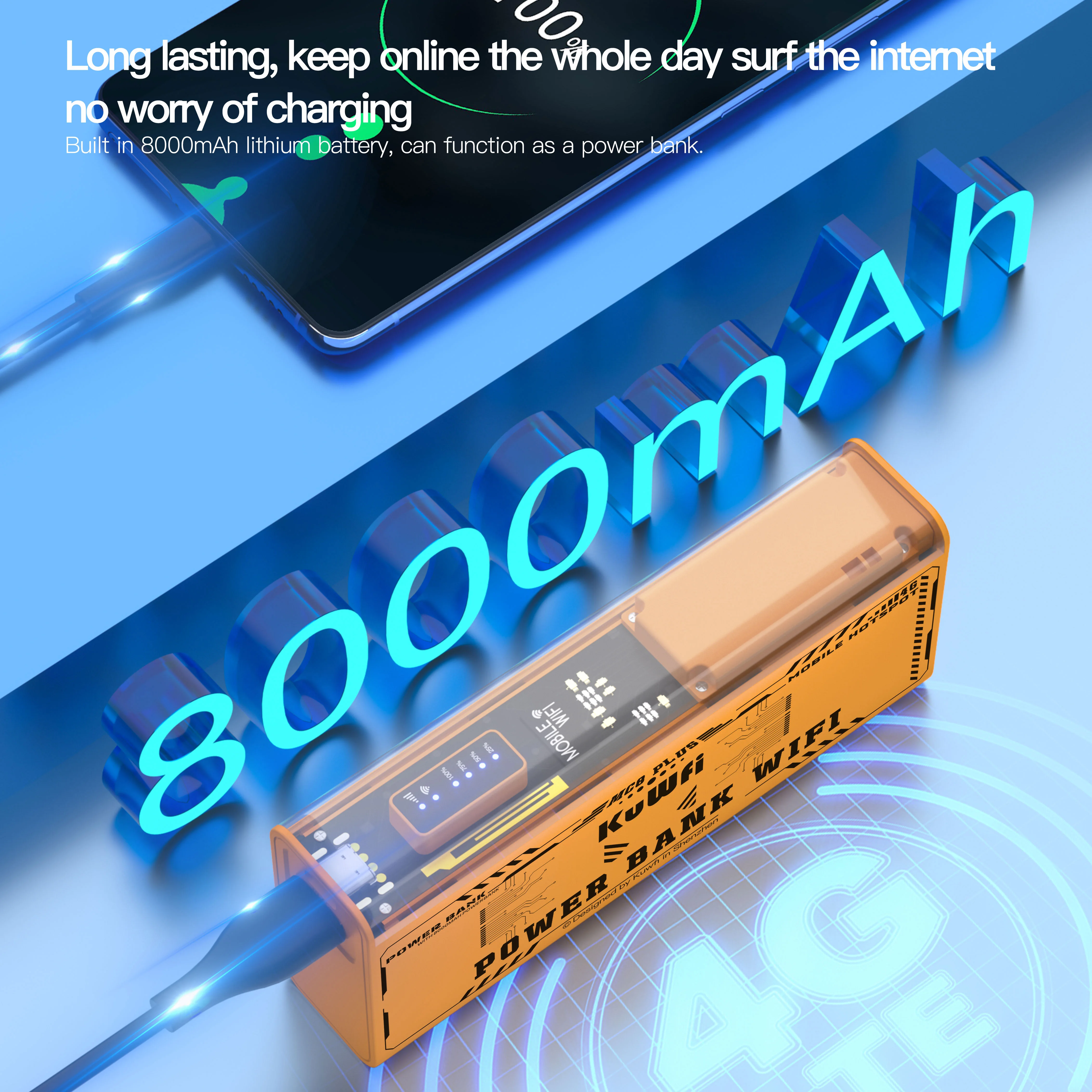 KuWFi MC8 Plus 8000mAh battery power bank mini 4g router 150Mbps 2.4G work long time mobile 4g pocket wifi router with sim card