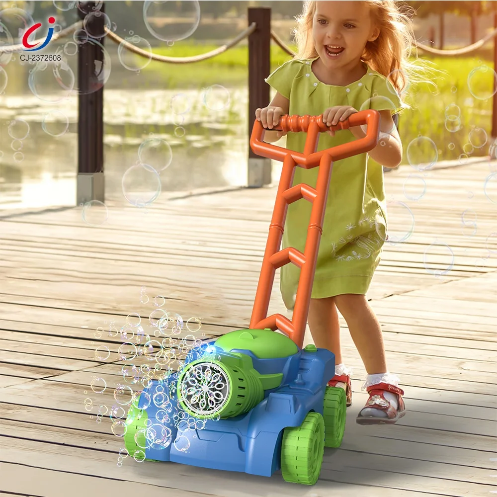 Chengji Outdoor Summer Toys Automatic Blower Plastic Hand Push Tank Cart Bubble Lawn Mower for Toddlers