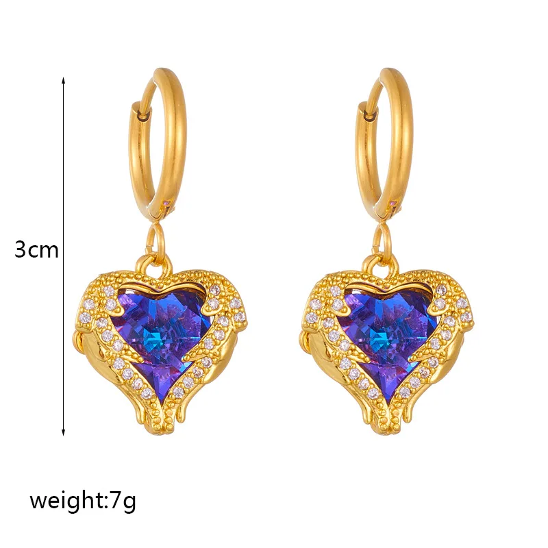 Y&J Fashion Love Earrings With Diamond Gold Plated Heart Ocean Pendant Jewelry