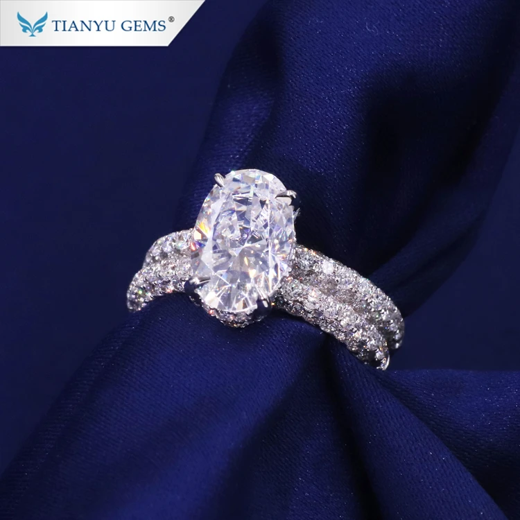 Tianyu Gems Lab Diamonds Ring 14k 18k White Gold Oval Cut Cvd Wedding Set
