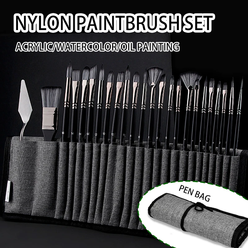 24 Pcs Professional Paint Brush Set Artist With Carrying Case Premium Paint Brushes For Acrylic Painting