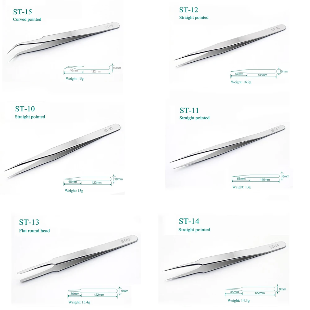 Custom multiple styles tweezers stainless steel sliver pinzas pincet set