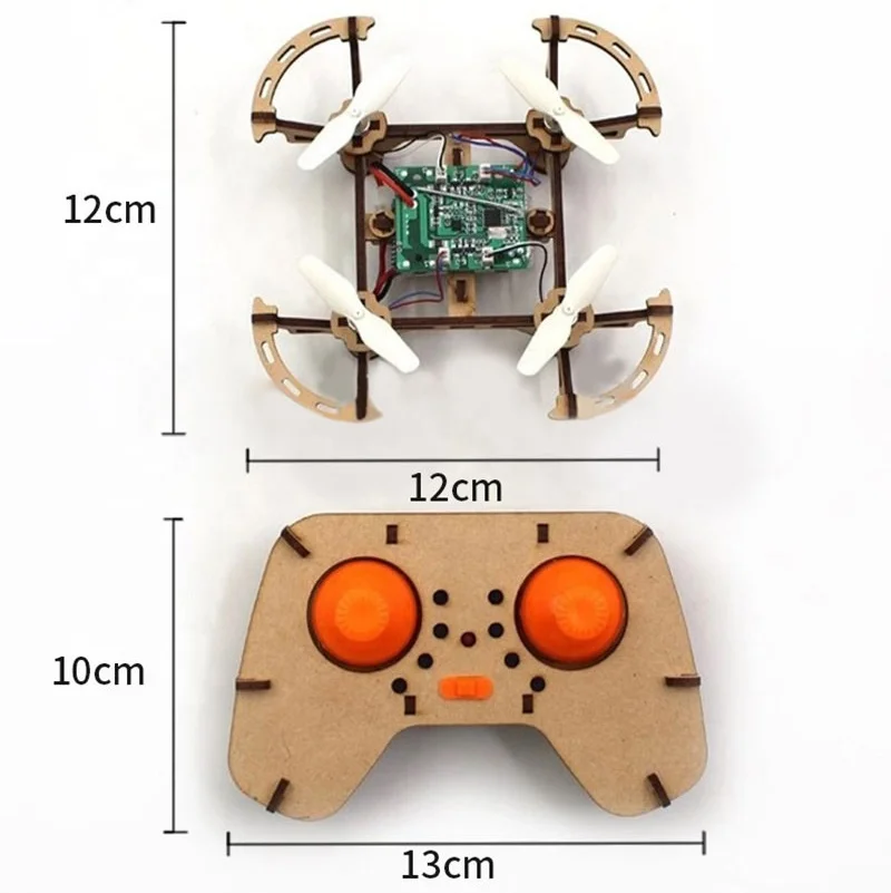 Self assembly kit flash light remote control quadcopter RC wooden diy drone kit for students