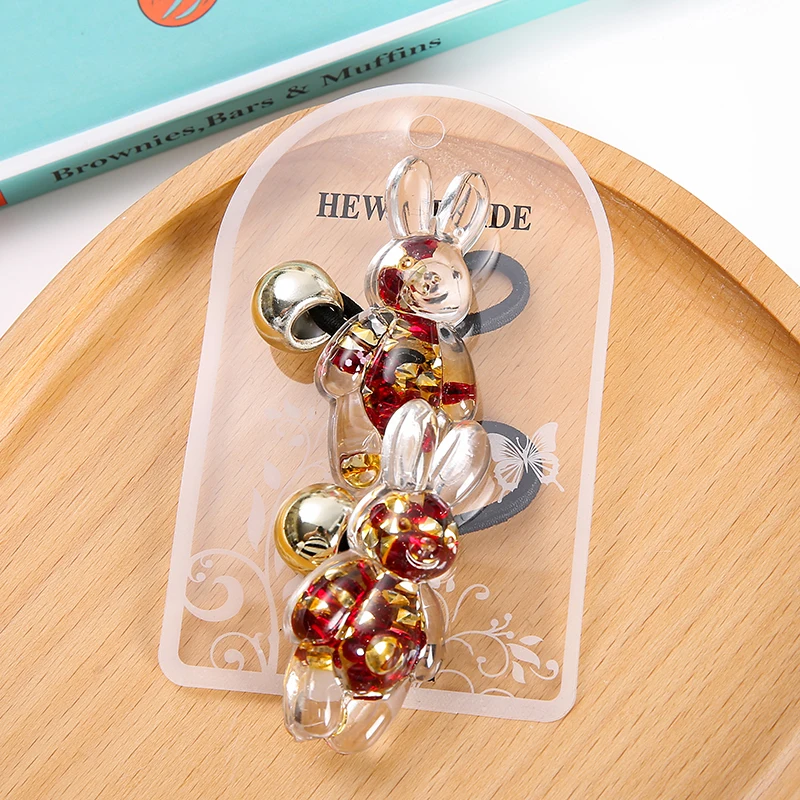 24PCS/box New Raccoon Rhinestone Elastic Hairband Ponytail Head Rope Diamond Hairband Rubber Band Ladies Hair Rope Wholesale