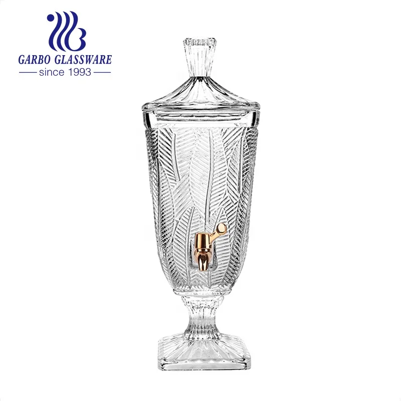 Hot sale square large glass juice dispenser jar with spigot wholesale 2L engraving cold liquor glass beverage dispenser with tap