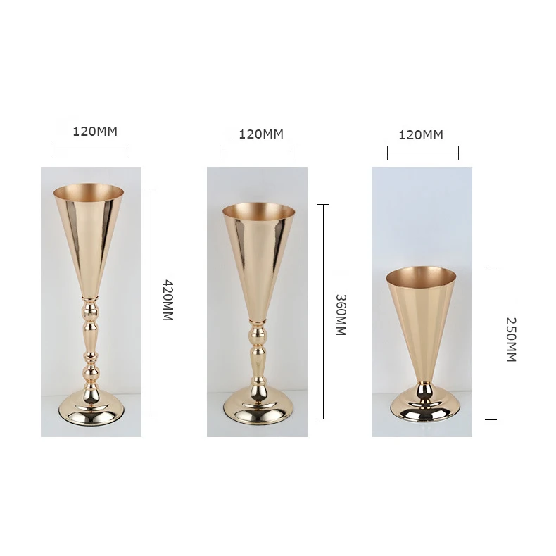 Wedding Table Decorative Centerpieces Artificial Flower Arrangement Gold Metal Trumpet Flower Vase for Party Home Decoration