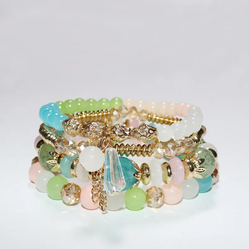 4pcs Multilayer Stackable Glass Beaded Bracelets Stretched Boho Bracelets Fashion Bracelets Set for Gift
